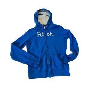 Abercrombie & Fitch Blue Hoodie With White Embroidered Logo Youth Large Retro